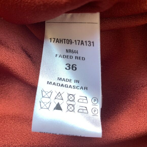 Chloé Faded Red Blouse FR 36 US 4 Silk Blend Ruched Puff Sleeve Designer Top - Picture 7 of 11